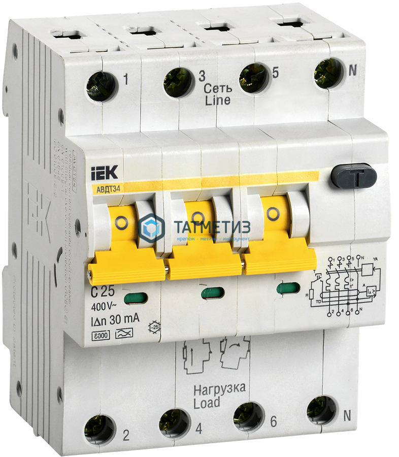 Выключатель автоматический дифференциального тока 4п C 25А 30мА тип A 6кА АВДТ-34 (3P+N) IEK -  магазин крепежа  «ТАТМЕТИЗ»